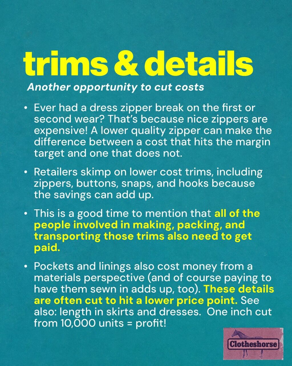 I worked as a buyer in fast fashion from the 00s until 2020.  So I’ve been mathing the math for clothes for a really long time. But in the way back (aka the early days of fast fashion), the prices at Forever 21 and H+M always seemed off to me. Then again, I didn’t know much about the business of making clothing (until I began my career as a buyer). The prices seemed “too cheap to be true,” but I also just thought “Oh maybe they get special deals on things because they are such a big business and buy in bulk.” 

So let’s talk about the real cost of making clothing. It’s super relevant right now as we talk about tariffs. These slides might seem comprehensive to someone who hasn’t worked in the industry, while those who have will say “AMANDA, BUT WHAT ABOUT_______” And yet, even with this more simplified view of all of the elements of a garment’s price, you have to ask yourself, “how could a tank top be $1.90? A dress $19.90?” When you start asking yourself those questions, you get to the heart of the scamminess of the fast fashion model. And the success of all of these brands relies on all of us not understanding how clothing is made.

Our sense of price and value has been turned upside down. All we can do is remind ourselves of all of the elements involved in making the things we buy. Do the numbers add up and seem ethical? Go for it. But if they don’t, ask yourself why.

The thing is...I have optimism right now that many people outside our slow fashion bubble are starting to realize that the math of fast fashion just isn’t mathing...and the best thing we can do as activists and awesome people is be supportive, offer alternatives,  and welcome them to the movement!

And also: Earlier this year I made a video about why tariffs won’t fix fast fashion.  I will share that in Stories for those of you who haven’t seen it. There’s lots of information there about how clothing is made.